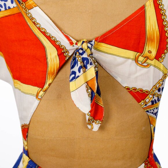 Blue Orange Printed Colorful Flowy Maxi Dress XSmall - Picture 3 of 4